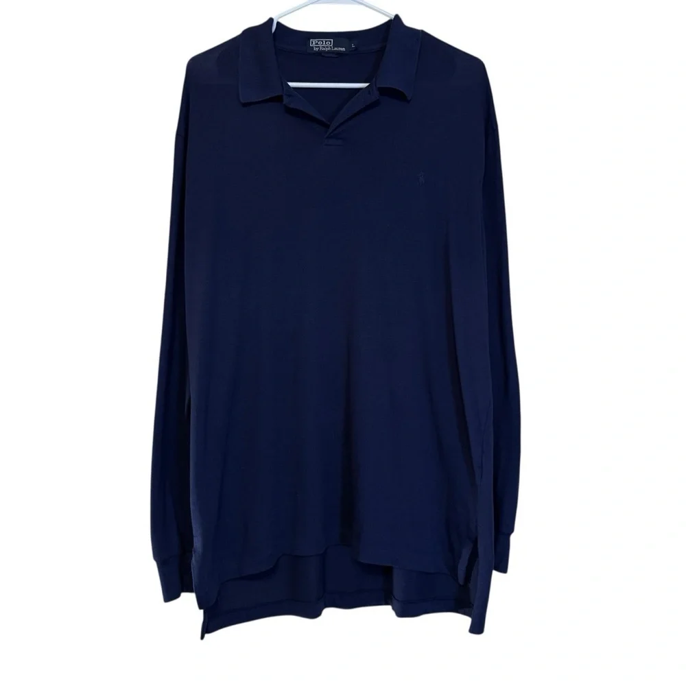 Polo Ralph Lauren Men Navy Blue Long Sleeve Cotton Polo Shirt Size Large